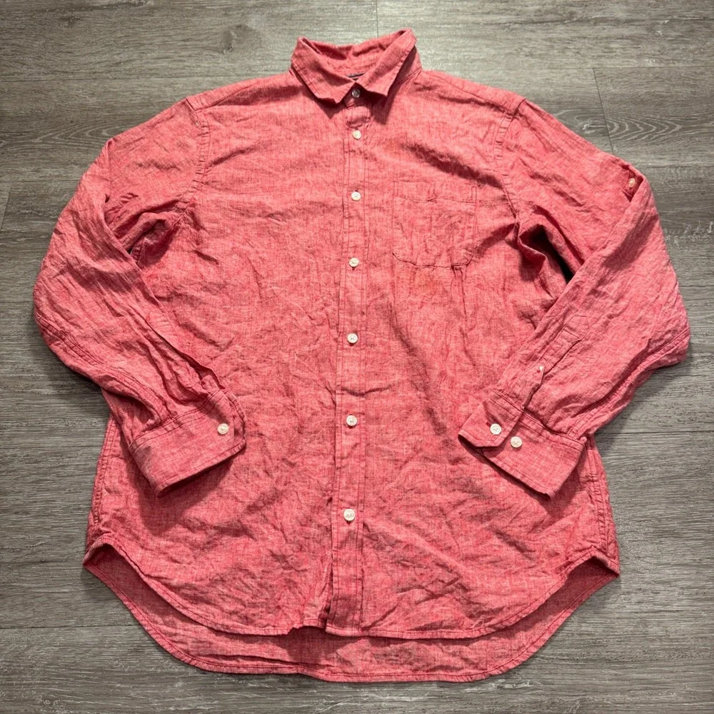 Banana Republic Shirt Mens L Pink Linen Cotton Vacation Heritage Casual Costal